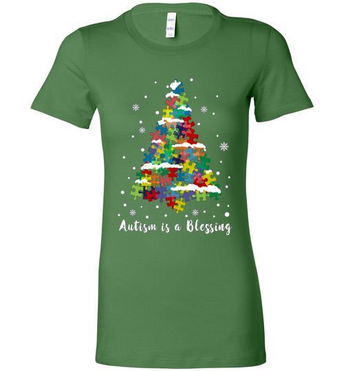 Autism Awareness Ugly Christmas Sweaters Autism Is A Blessing Bella Ladies Tee