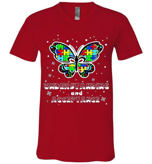 Autism Awareness Ugly Christmas Sweaters Autism Understanding And Acceptance V-Neck Shirt