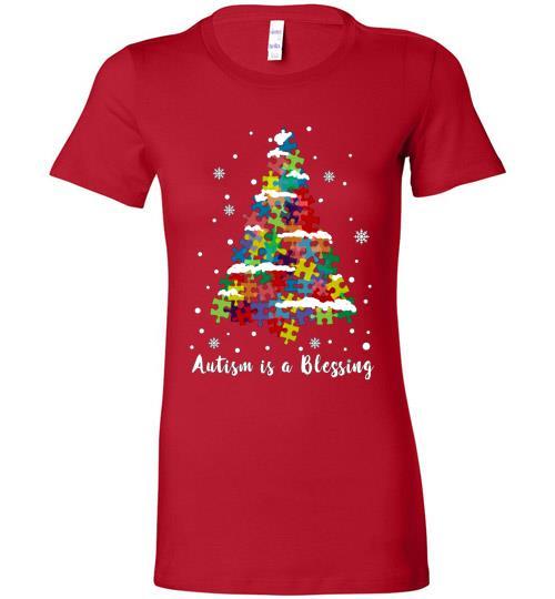 Autism Awareness Ugly Christmas Sweaters Autism Is A Blessing Bella Ladies Tee