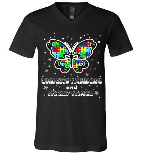 Autism Awareness Ugly Christmas Sweaters Autism Understanding And Acceptance V-Neck Shirt