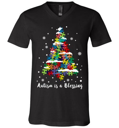 Autism Awareness Ugly Christmas Sweaters Autism Is A Blessing V-Neck Shirt