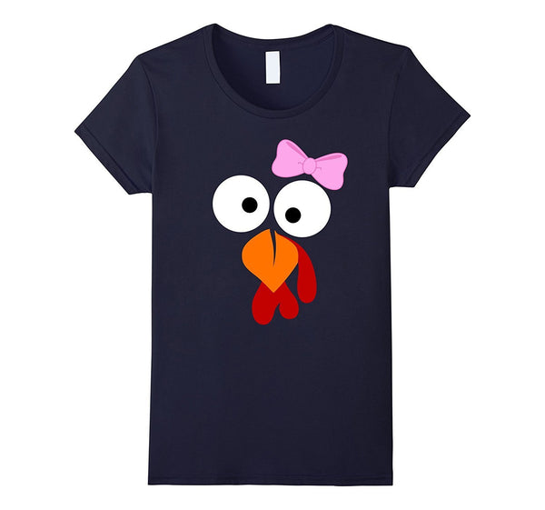 Turkey Face Girl Pink Bow T Shirt - Funny Thanksgiving Tee