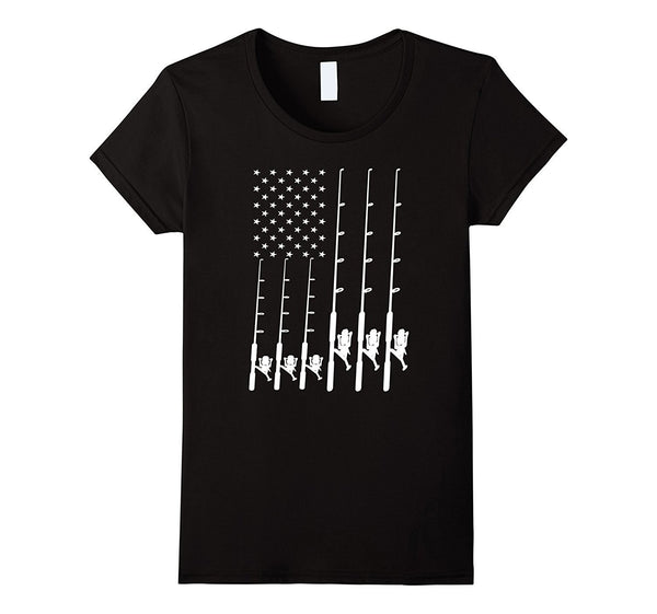 Fishing T-shirt With Beautiful American Flag