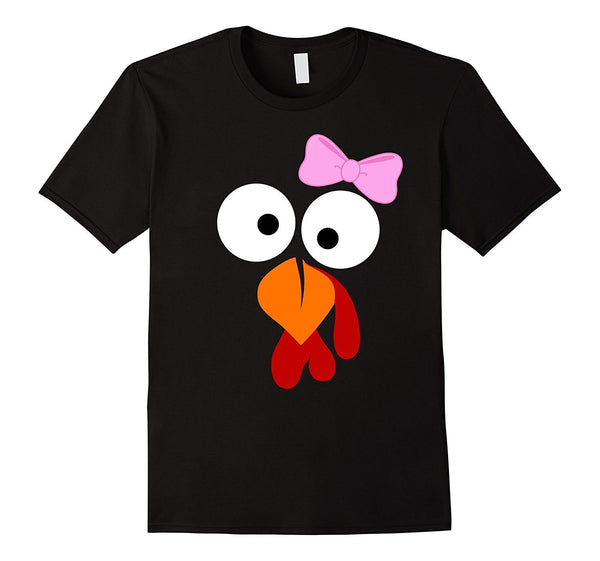 Turkey Face Girl Pink Bow T Shirt - Funny Thanksgiving Tee