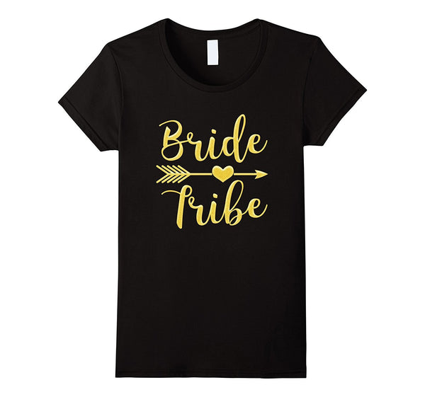 Women's Bride Tribe Arrow Heart Gold Glitter T shirts Bachelorette