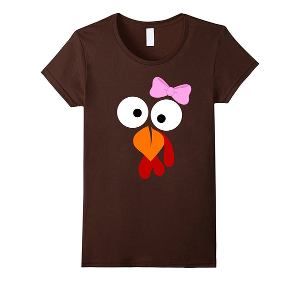 Turkey Face Girl Pink Bow T Shirt - Funny Thanksgiving Tee