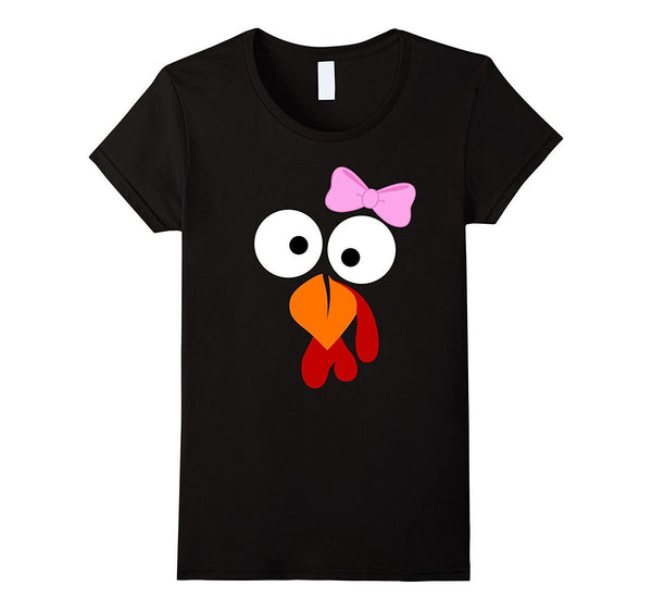 Turkey Face Girl Pink Bow T Shirt - Funny Thanksgiving Tee