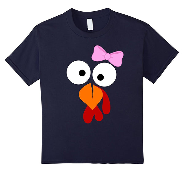 Turkey Face Girl Pink Bow T Shirt - Funny Thanksgiving Tee