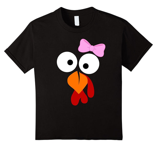 Turkey Face Girl Pink Bow T Shirt - Funny Thanksgiving Tee