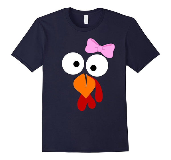 Turkey Face Girl Pink Bow T Shirt - Funny Thanksgiving Tee