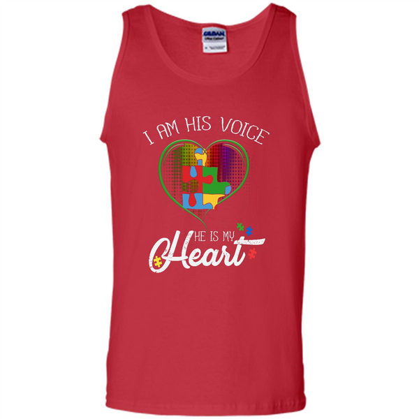 Autism hero t-shirt, autism mom gift shirt, I Am His Voice He Is My Heart - Tank Top