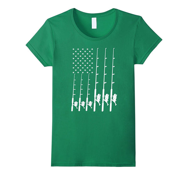 Fishing T-shirt With Beautiful American Flag