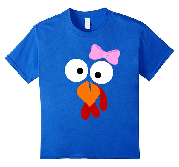 Turkey Face Girl Pink Bow T Shirt - Funny Thanksgiving Tee