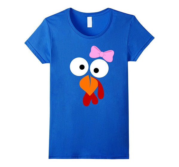 Turkey Face Girl Pink Bow T Shirt - Funny Thanksgiving Tee