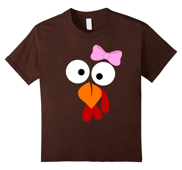 Turkey Face Girl Pink Bow T Shirt - Funny Thanksgiving Tee