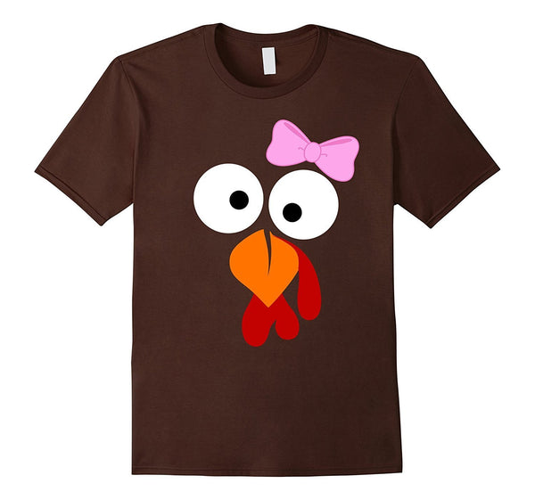Turkey Face Girl Pink Bow T Shirt - Funny Thanksgiving Tee
