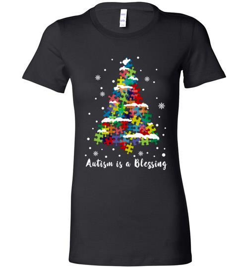 Autism Awareness Ugly Christmas Sweaters Autism Is A Blessing Bella Ladies Tee