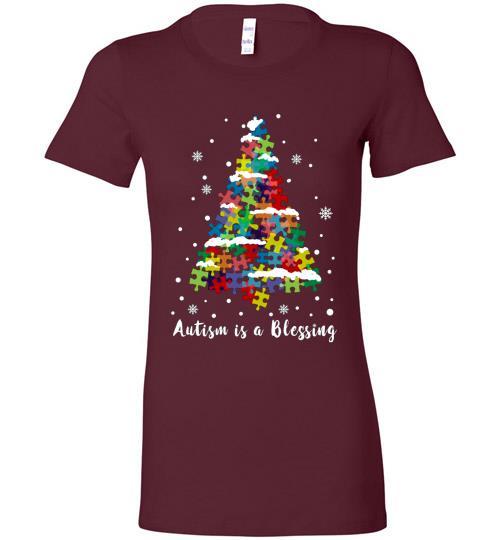 Autism Awareness Ugly Christmas Sweaters Autism Is A Blessing Bella Ladies Tee