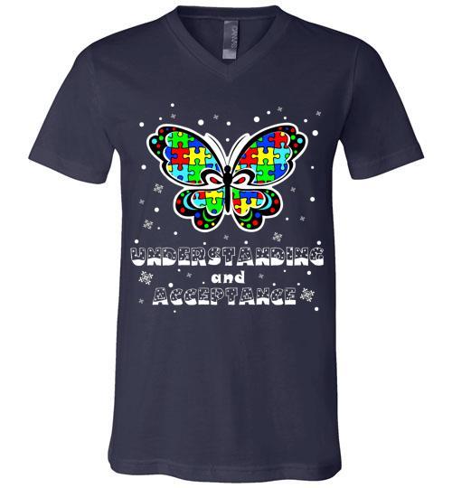 Autism Awareness Ugly Christmas Sweaters Autism Understanding And Acceptance V-Neck Shirt