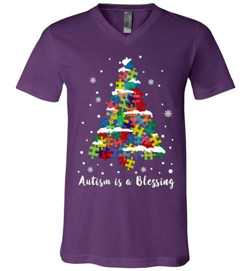 Autism Awareness Ugly Christmas Sweaters Autism Is A Blessing V-Neck Shirt