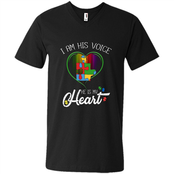 Autism hero t-shirt, autism mom gift shirt, I Am His Voice He Is My Heart - Men's V-Neck