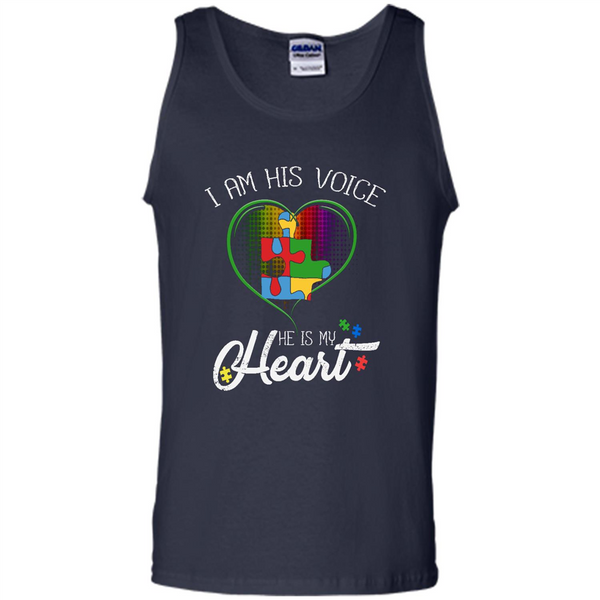 Autism hero t-shirt, autism mom gift shirt, I Am His Voice He Is My Heart - Tank Top