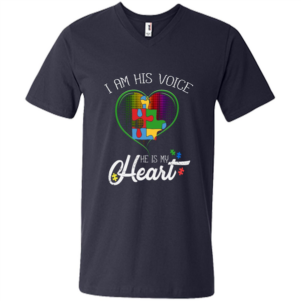 Autism hero t-shirt, autism mom gift shirt, I Am His Voice He Is My Heart - Men's V-Neck