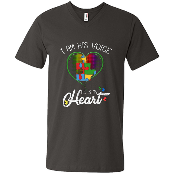 Autism hero t-shirt, autism mom gift shirt, I Am His Voice He Is My Heart - Men's V-Neck