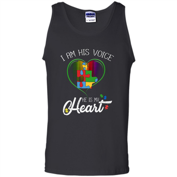 Autism hero t-shirt, autism mom gift shirt, I Am His Voice He Is My Heart - Tank Top