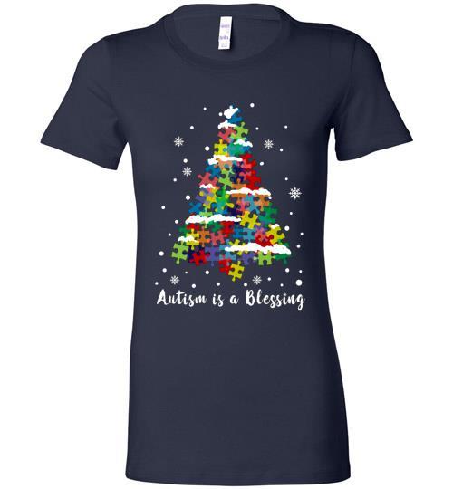 Autism Awareness Ugly Christmas Sweaters Autism Is A Blessing Bella Ladies Tee