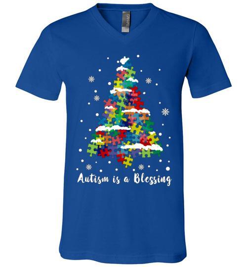 Autism Awareness Ugly Christmas Sweaters Autism Is A Blessing V-Neck Shirt