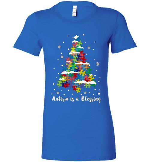 Autism Awareness Ugly Christmas Sweaters Autism Is A Blessing Bella Ladies Tee