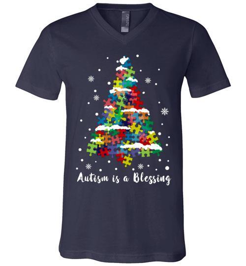 Autism Awareness Ugly Christmas Sweaters Autism Is A Blessing V-Neck Shirt
