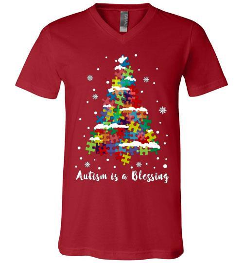 Autism Awareness Ugly Christmas Sweaters Autism Is A Blessing V-Neck Shirt