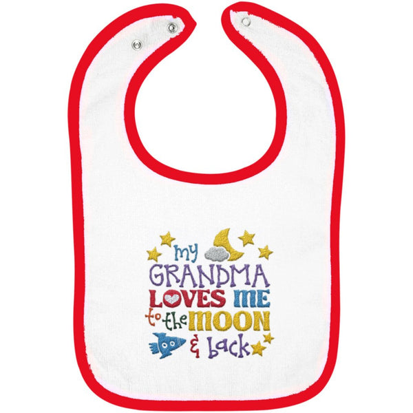 Grandma Loves Me to the Moon and Back - Embroidered Infant Bib