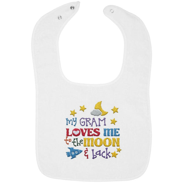 Gram Loves Me to the Moon and Back - Embroidered Infant Bib