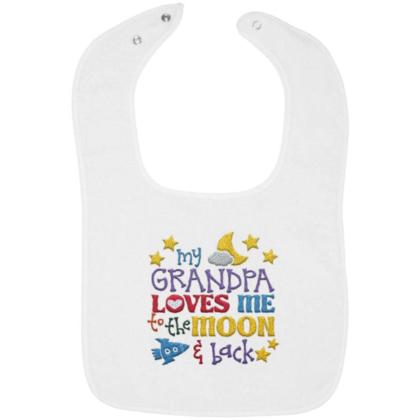 Grandpa Loves Me to the Moon and Back - Embroidered Infant Bib