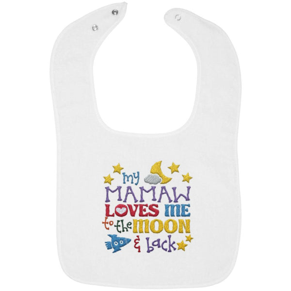 Mamaw Loves Me to the Moon and Back - Embroidered Infant Bib