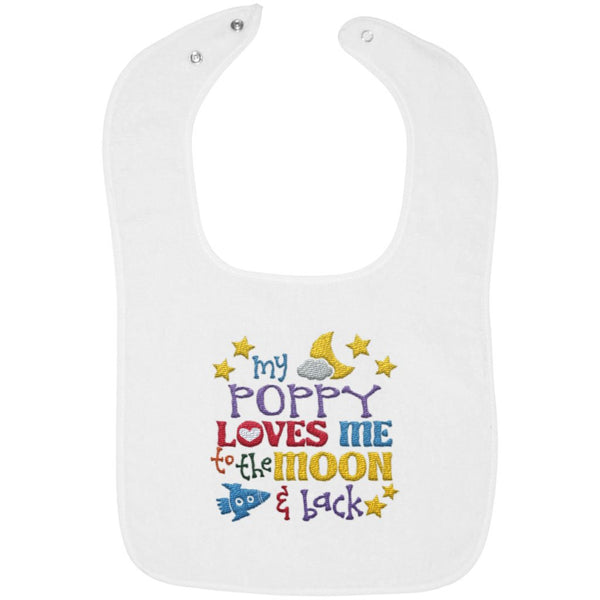 Poppy Loves Me to the Moon and Back - Embroidered Infant Bib