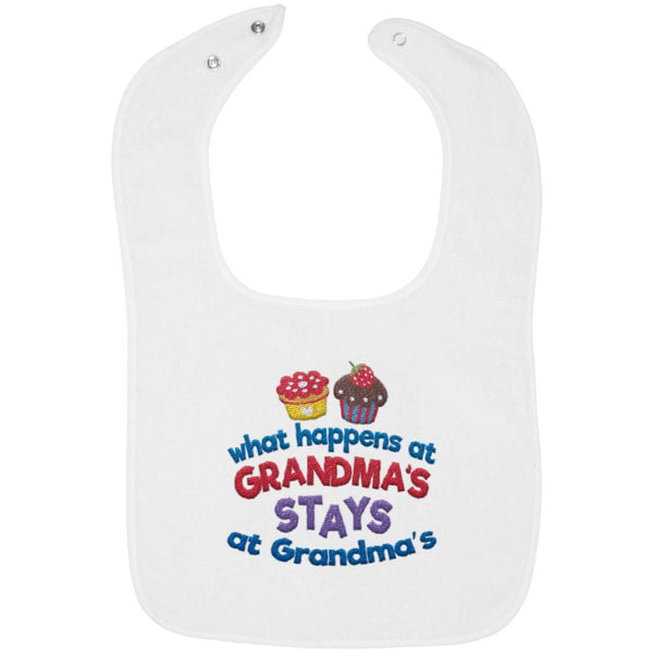 What Happens At Grandmas - Embroidered Infant Bib