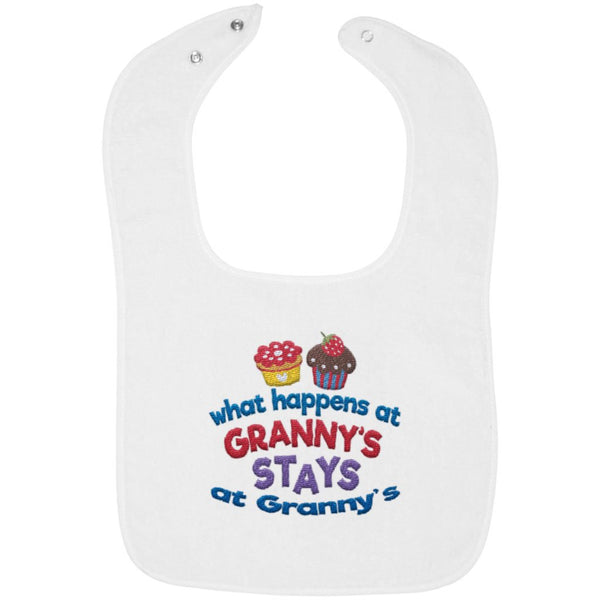 What Happens At Grannys - Embroidered Infant Bib