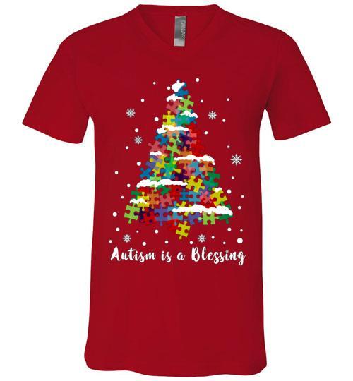 Autism Awareness Ugly Christmas Sweaters Autism Is A Blessing V-Neck Shirt