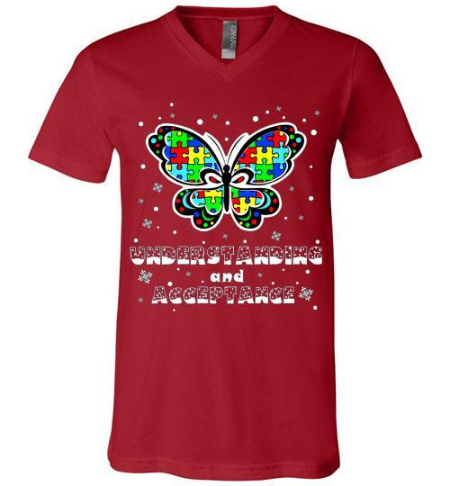 Autism Awareness Ugly Christmas Sweaters Autism Understanding And Acceptance V-Neck Shirt