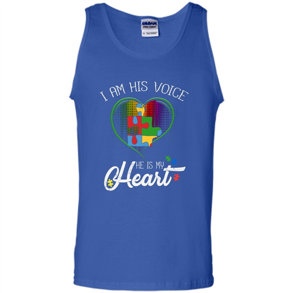 Autism hero t-shirt, autism mom gift shirt, I Am His Voice He Is My Heart - Tank Top