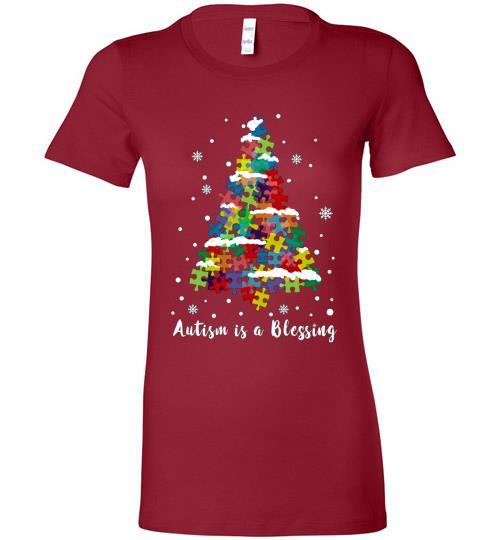 Autism Awareness Ugly Christmas Sweaters Autism Is A Blessing Bella Ladies Tee