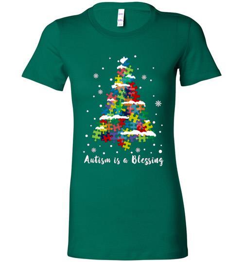 Autism Awareness Ugly Christmas Sweaters Autism Is A Blessing Bella Ladies Tee