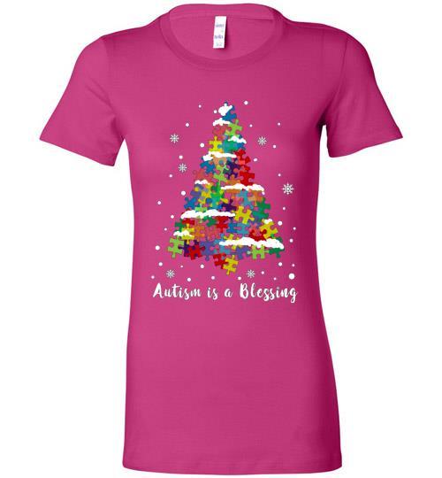 Autism Awareness Ugly Christmas Sweaters Autism Is A Blessing Bella Ladies Tee