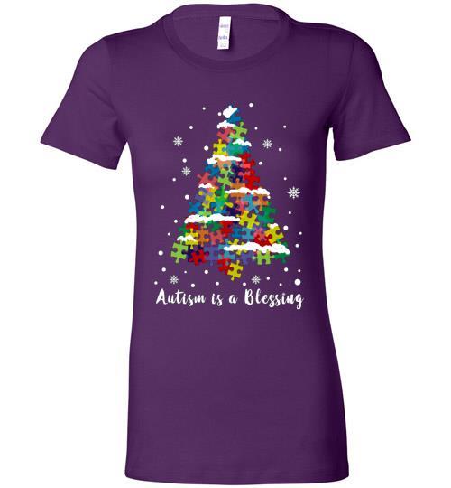 Autism Awareness Ugly Christmas Sweaters Autism Is A Blessing Bella Ladies Tee